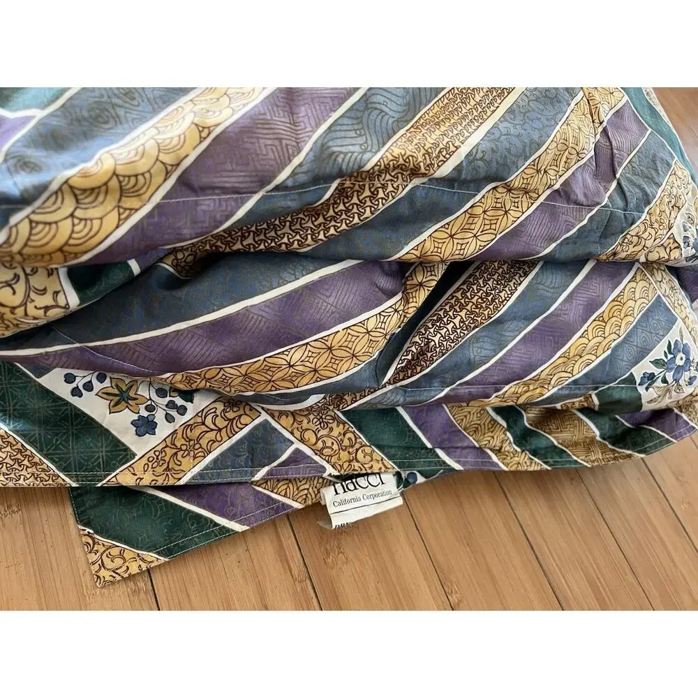 Vintage Hacci California Thin Down Comforter 95x95” QUEEN Floral geometric